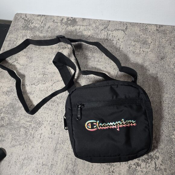 Champion Pouch Fanny Pack Crossbody Waist Bag Black Zippers No Clip New Y2K - Picture 1 of 6